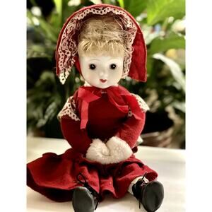 Vintage Bisque Porcelain Painted Face Christmas Doll 18"